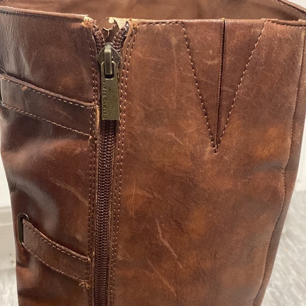 Vince Camuto Fenton Russet Two Tone Brown Leather Knee-High Buckle Riding Boots - Picture 12 of 17